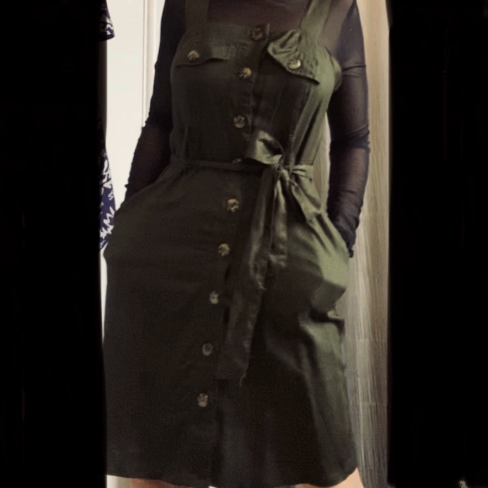 Military green summer button down dress